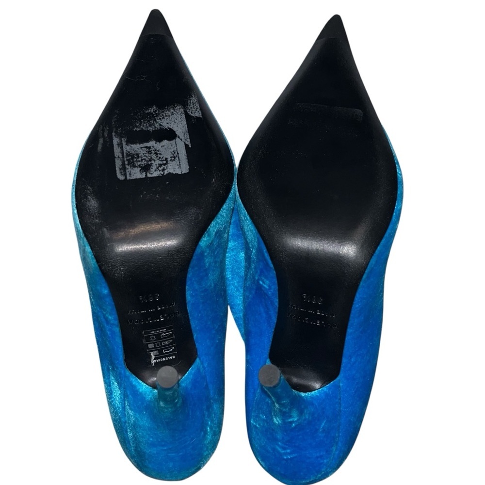 BALENCIAGA Knife Sock Boots Aqua Blue Velvet EU 38.5 US 8 Pointed Heels NWOB ⚪️ - Picture 10 of 12